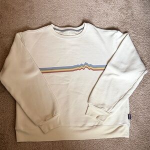 Patagonia Cream Crewneck Sweater with Colorful Stripe